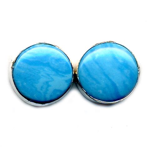 Round Shaped Larimar Light Blue Stone Sterling Silver 925 Post Earrings