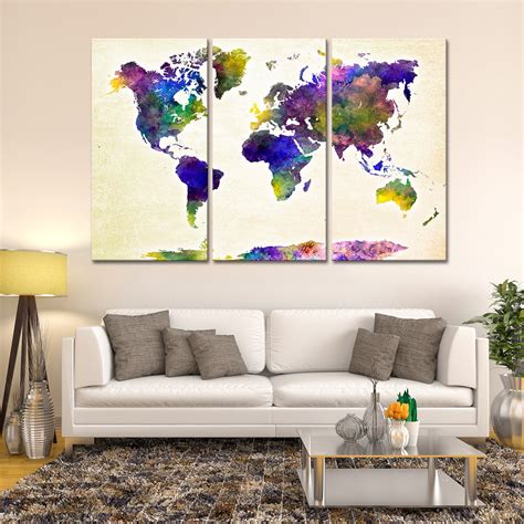Violet World Map Multi Panel Canvas Wall Art Elephantstock World
