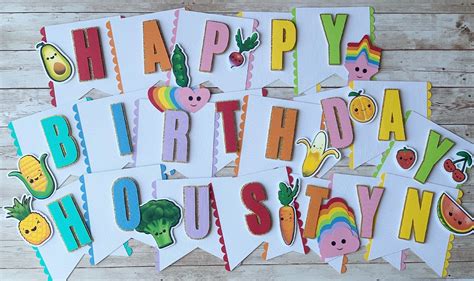 Hey Bear Sensory Themed Happy Birthday Banner Name Banner Etsy Happy Birthday Banners Fruit