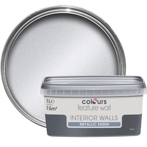 Colours Feature Wall Silver Effect Metallic Emulsion Paint 1L ...