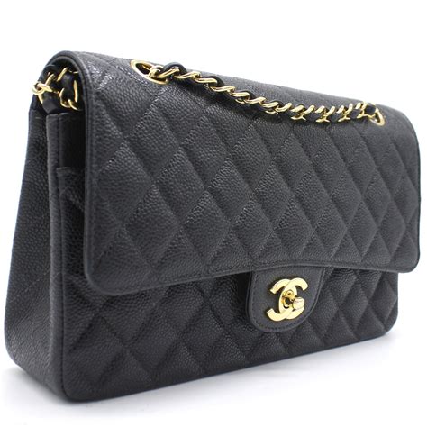 Chanel Vintage Black Quilted Caviar Leather Classic Double Flap Bag