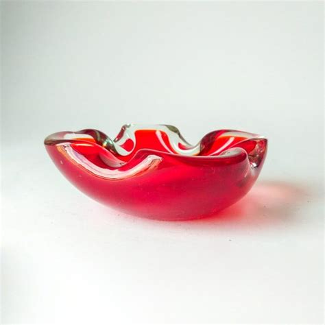 Vintage Red Murano Glass Ashtray Retro Taste