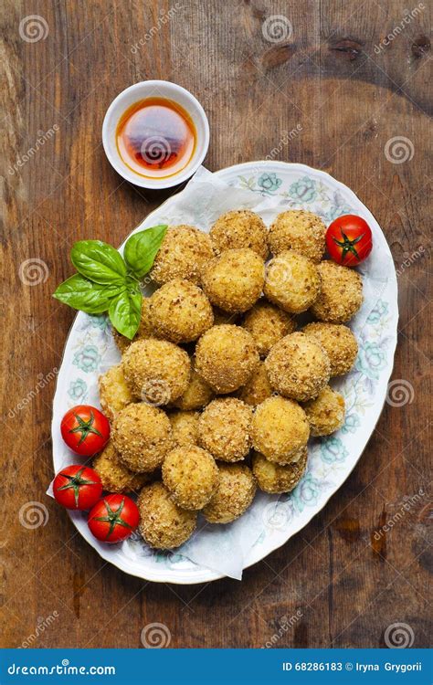 Healthy Italian Appetizer With Risotto Balls Arancini Green Olives