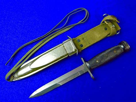 Vintage Us Bren Dan Bayonet Fighting Knife With Scabbard Antique