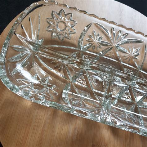 Vintage Rectangular Crystal Glass Divided Serving Tray D Cor Etsy