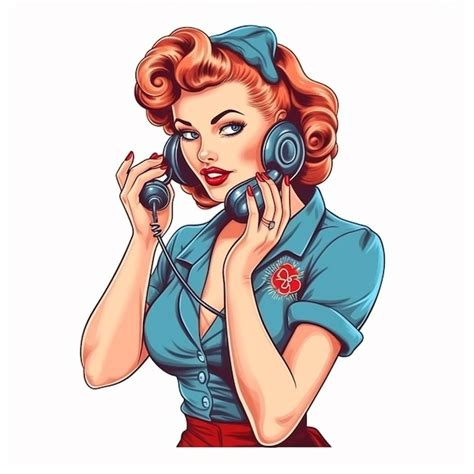 Premium Ai Image Pinup Redhead Girl With A Phone In Her Hand