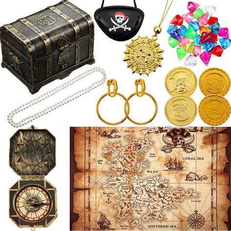 89 Pieces Pirate Treasure Chest Toy Kit Vintage Pirate Treasure Chest