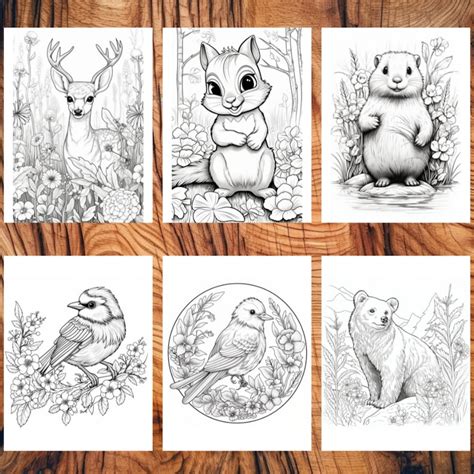 52 Cute Woodland Animal Coloring Page Book Adults Kids Etsy