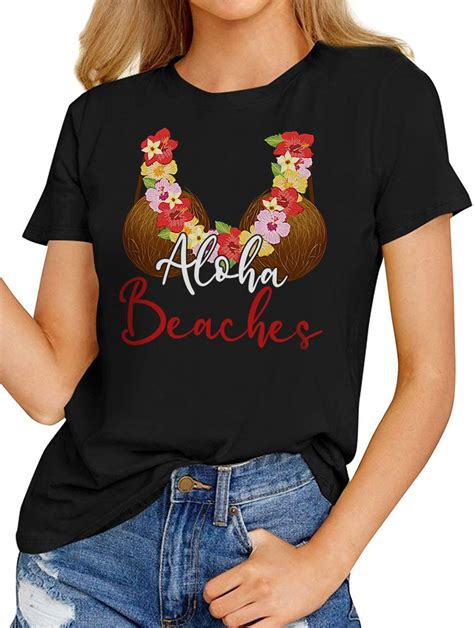 Womens Fashion T Shirt Coconut Bra Flower Boobs Hawaii Aloha Beaches Funny T Shirt Crew