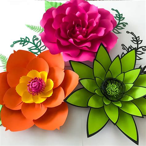 Pdf Petal 4 Paper Flowers Template With Base And Flat Center Printable Trace And Cut File For Diy