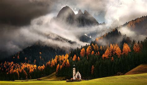 1867x1080 Nature Landscape Mountains Clouds Trees Italy Mist Church