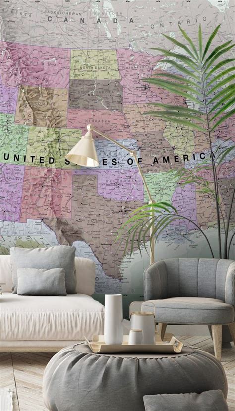 Usa Political Map Neutral Colours Wallpaper Wallsauce Us Wallpaper