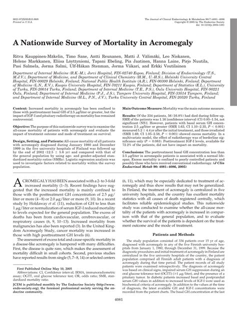 pdf a nationwide survey of mortality in acromegaly