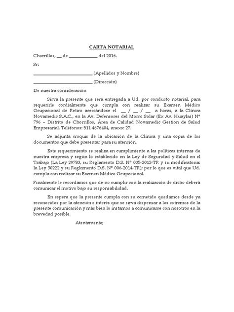 Carta Notarial Examen Medico De Retiro Pdf