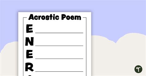Acrostic Poem Template Energy Teach Starter
