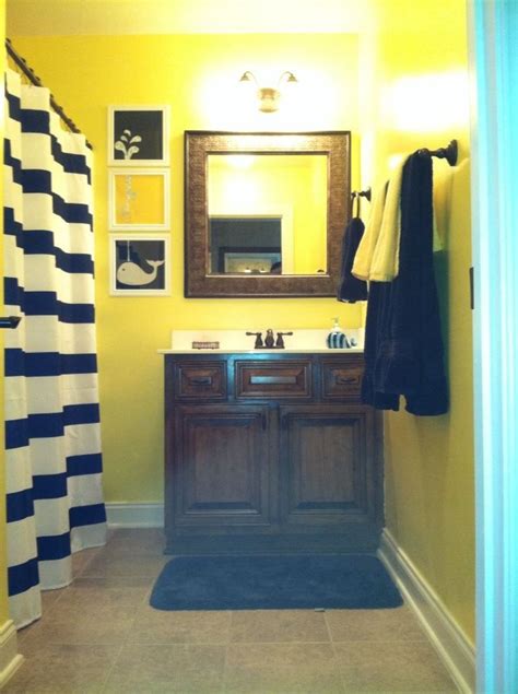 See the best designs and projects for 2021 and get inspired! Navy and Yellow nautical boys bathroom | Yellow bathroom ...