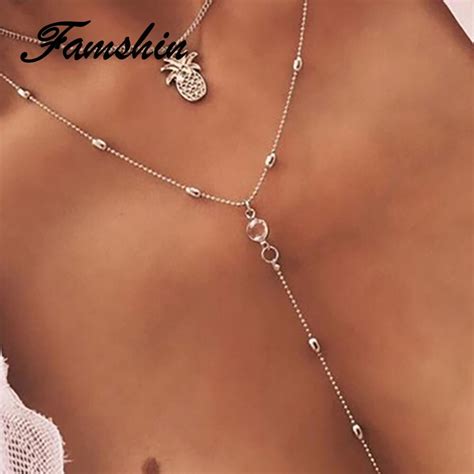 Famshin Fashion Classic Crystal Necklaces Gold Color Multilayer