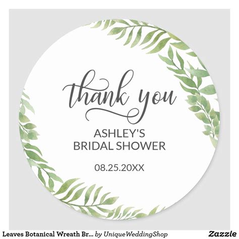 Leaves Botanical Wreath Bridal Shower Thank You Classic Round Sticker