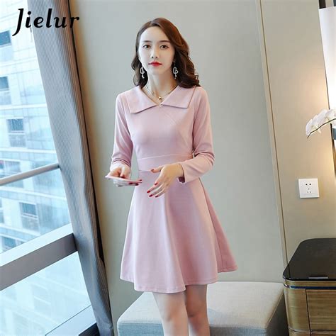 Jielur Korean Fashion Slim Pink Dress Office Ladies Formal Dress Women