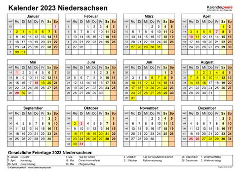 Ferien Niedersachsen 2023 Excel