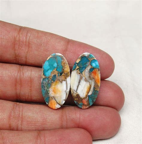 Mohave Spiny Oyster Copper Turquoise Cabochon Pair Oval Loose Etsy