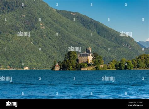 Annecy In France The Duingt Castle On The Lake And The Saint Jorioz