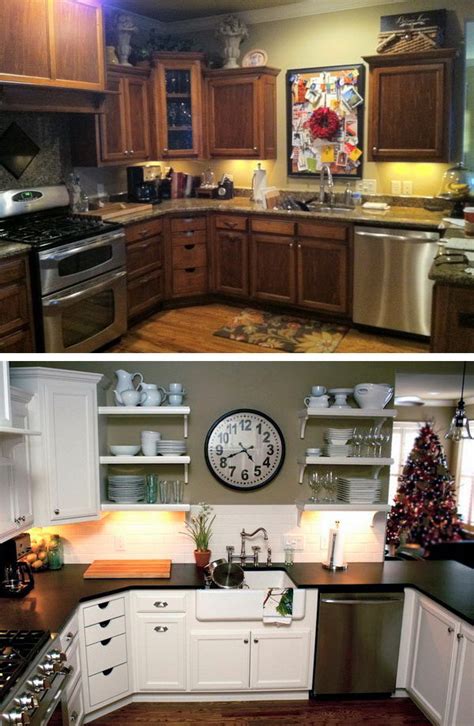 Make the legs yourself or purchase prefabricated legs (just make sure you measure the height from floor to bottom of cabinet) then install them beneath the cabinet in the toe kick space. Before and After: 25+ Budget Friendly Kitchen Makeover Ideas - Hative