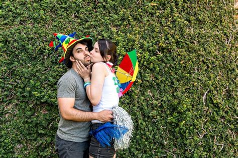 premium photo beautiful brazilian couple kissing at carnival party