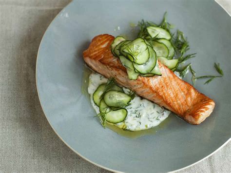 Salmon Fillets With Pickled Cucumber And Cream And Dill Sauce Saga