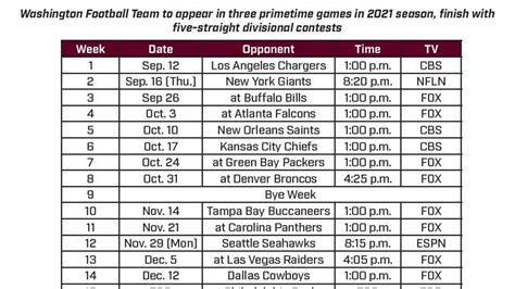 Washington Football Team Releases 2021 Schedule