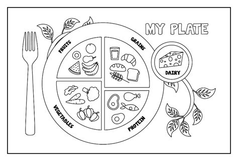 Printable Myplate Coloring Page My Food Plate Coloring Sheets