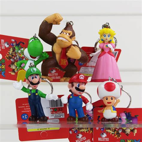 6pcs Lot Classic Super Mario Bros Figure With Keychain Mario Luigi