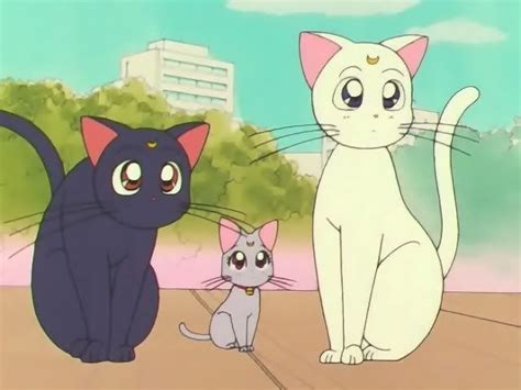 Three Cartoon Cats Standing Next To Each Other