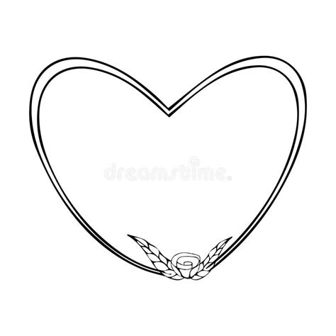 Elegant Heart Floral Frame Border Silhouette In Hand Drawn Doodle