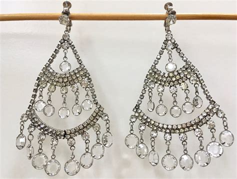 Chandelier Clear Rhinestone Crystal Earrings Oversized Long Etsy