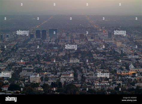 Hollywood Area Sunset Cityscape From Griffith Park California Stock