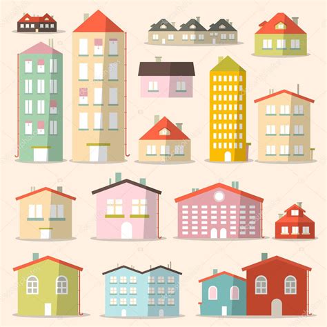 Vector Flat Design Paper Houses Buildings Set Stock Illustration By