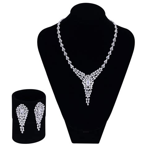 Romantic Bridal Jewelry Sets Hot Sale Luxury Cubic Zirconia Wedding Necklace And Earrings Set