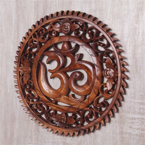 Unicef Market Hand Carved Om Motif Wood Wall Relief Panel From Bali
