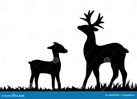 Vector Illustration The Silhouettes Of Deers In The Grass Stock Vector