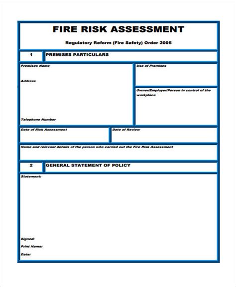 Risk Assessment Template For Fire