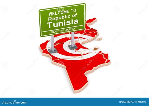 Panneau Daffichage Bienvenue En Tunisie Sur La Carte Tunisienne Rendu