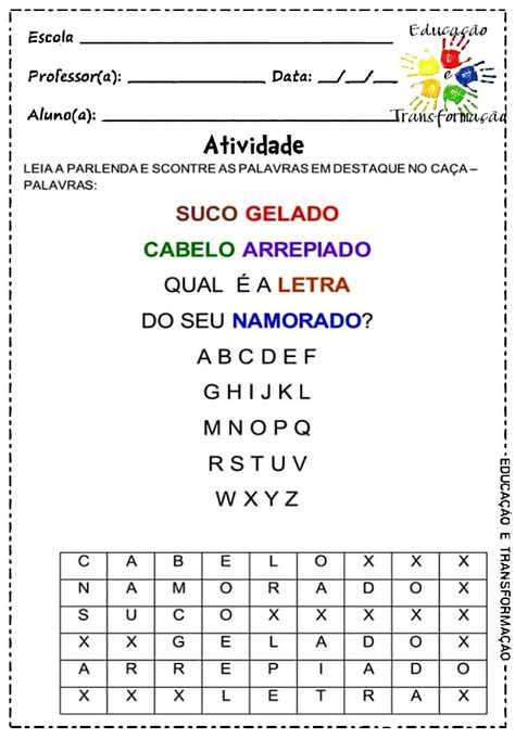 Sequência Didática Com A Parlenda Suco Gelado ~ Atividades Escolares