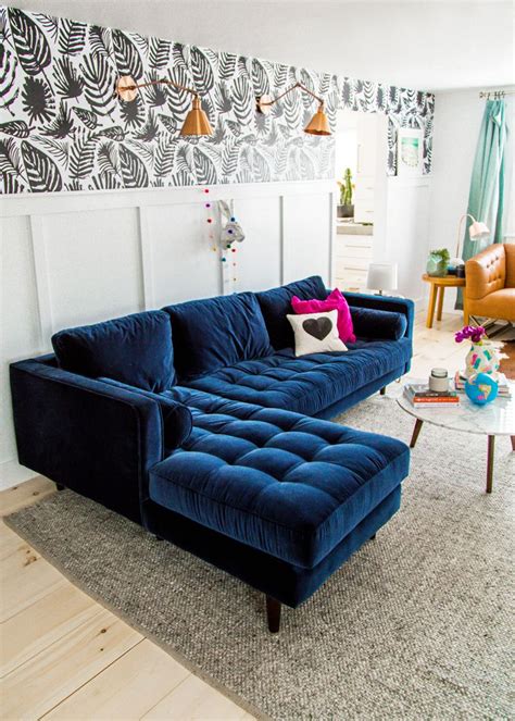 Tufted Blue Velvet Sofa Via A Subtle Revelry Couches Living Room