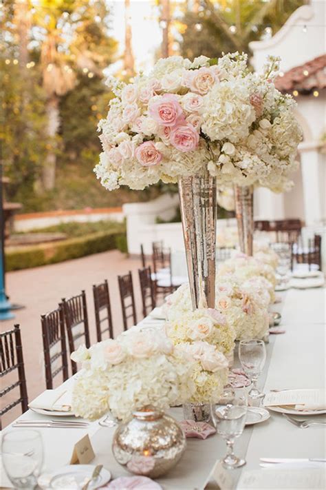 Outdoor White And Pink Roses Tall Wedding Centerpieces Deer Pearl Flowers