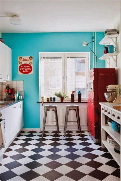 Checkered Tile Retro Kitchen House Of Turquoise Turquoise And Red