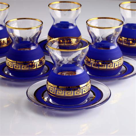 Pcs Organic Dyed Blue Color Turkish Tea Set Fairturk Com