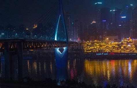 City Night View Of Chongqing China The Scenery By The River The