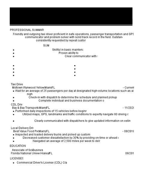 Taxi Driver Resume Examples For 2023 Template And Guide