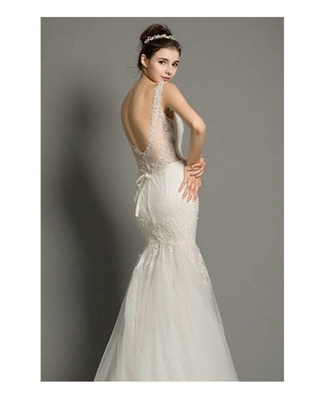 Sexy Mermaid Sweetheart Sweep Train Tulle Wedding Dress With Appliques